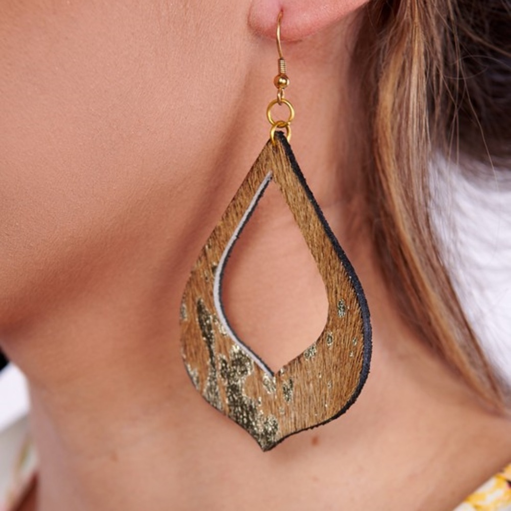 Brown Gold Spotted Teardrop Earrings - Picture 2 of 2